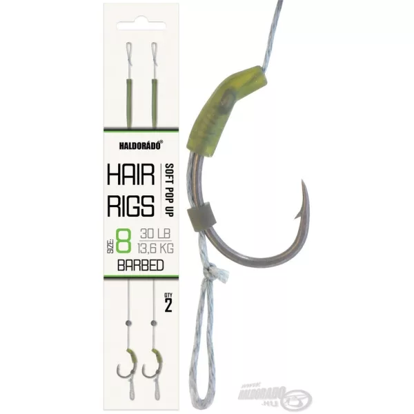 Haldorádó Soft Pop Up Hair Rigs 8 Eyed, Barbed Pre-Tied Boilie Hook 2pcs