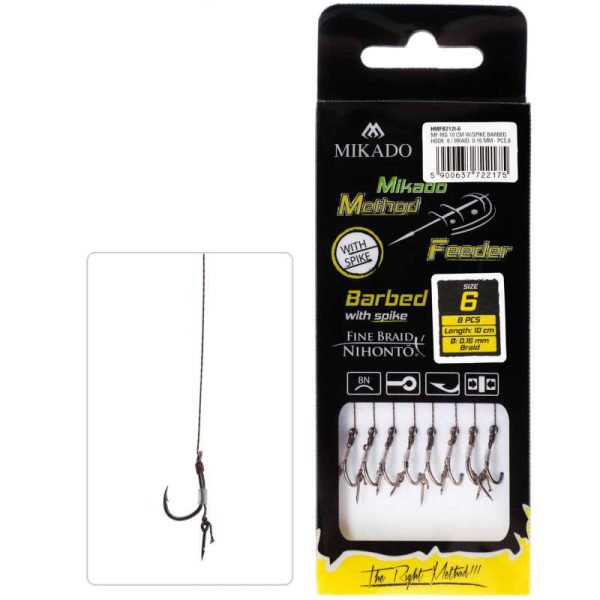 Mikado Method Feeder Bait-spiked 10 Eyed, Barbed Pre-tied Hook 8pcs