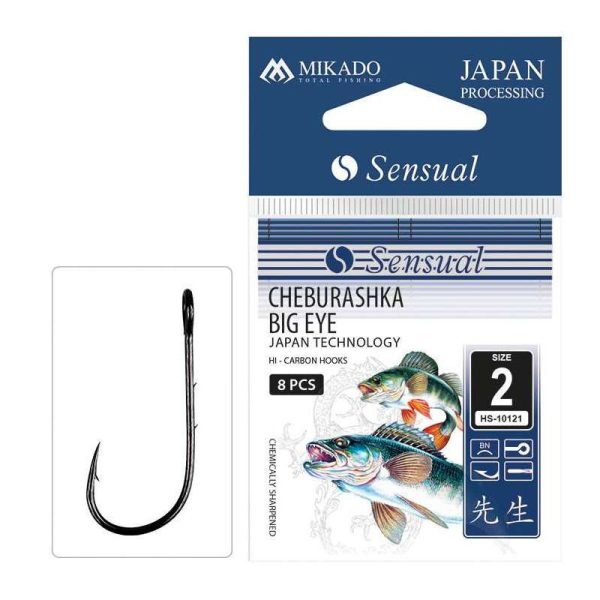 Mikado Cheburashka Big Eye 6 Ears Bearded Bearded Single Spined Predator Hook 8pcs