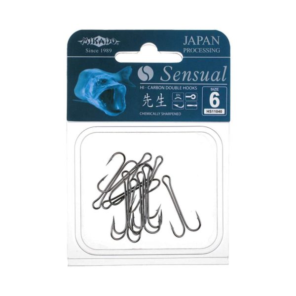 Mikado Sensual Double 1 Ear Bearded Bearded Double Tip Predator Fish Hook 8pcs