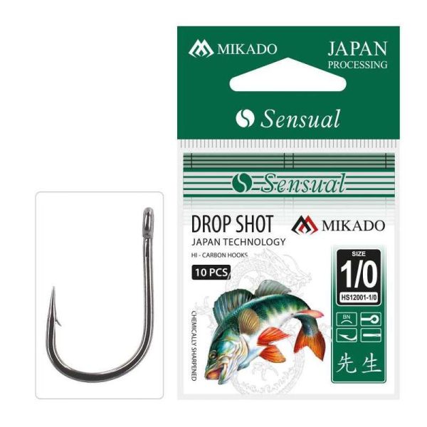 Mikado Sensual Drop Shot 2/0 Eyed, Barbed Single Predator Fish Hook 10 pcs