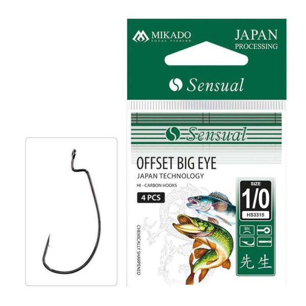 Mikado Sensual Offset Big Eye 2 Eyed Barbed Offset Hook 5pcs