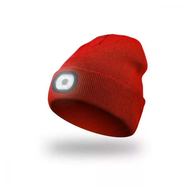 EnergoTeam Knitted Beanie with Rechargeable LED Lamp Red
