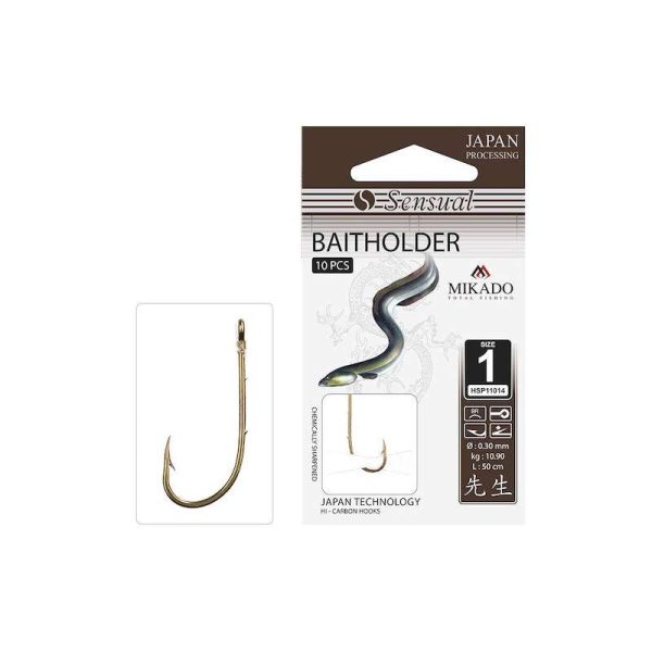 Mikado Sensual Baitholder 1 Eyed, Barbed Pre-tied Hook 10pcs