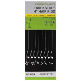   Korum Big Fish Hair Rigs W Quickstops 10cm Size 14 Eyed Barbless Monofilament Pre-tied Hook