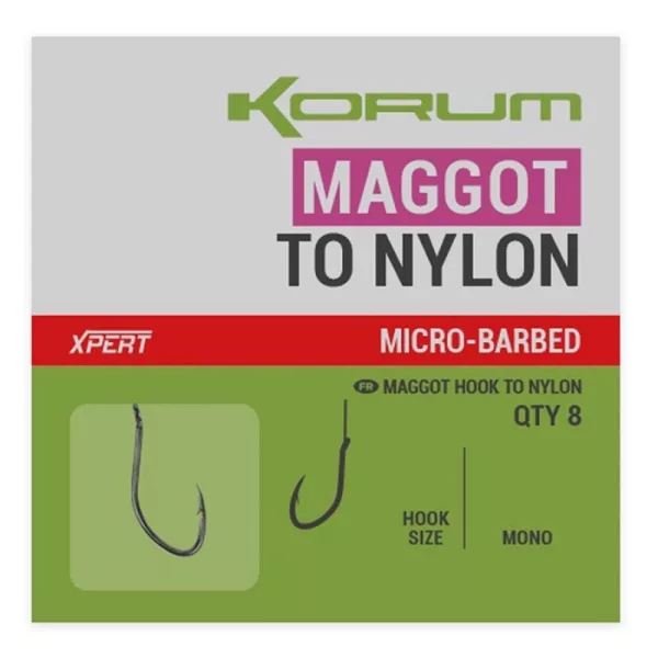 Korum Xpert Maggot Hooks To Nylon Monofil Pre-tied Barbed Hook 12