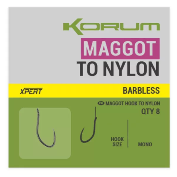 Korum Xpert Maggot Hooks To Nylon Monofil Pre-tied Barbless Hook 16