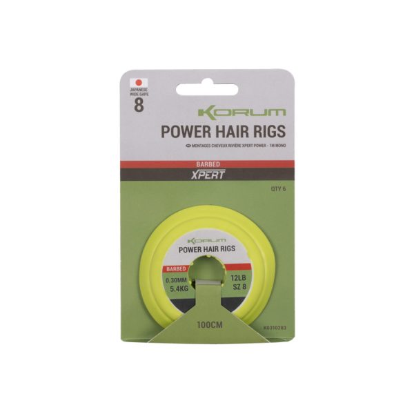 Korum Power Hair Rigs 10 BD Eyed, Barbed Pre-tied Hook 6pcs