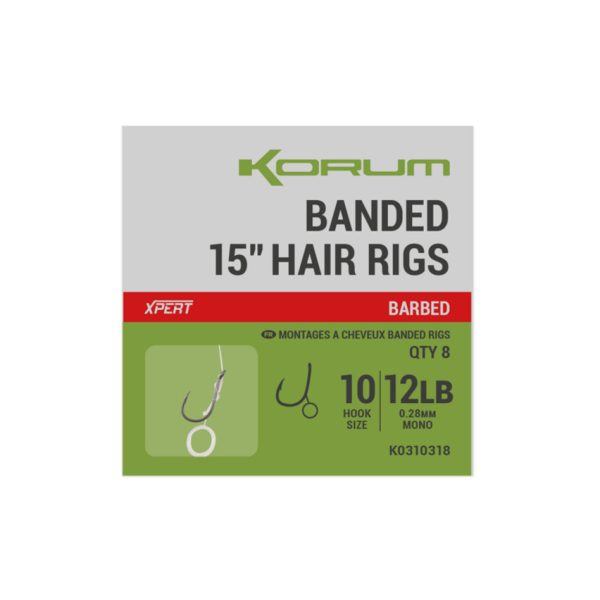 Korum Banded Hair Rigs 8 Barbed Eyed Monofilament Pre-tied Hook 8pcs