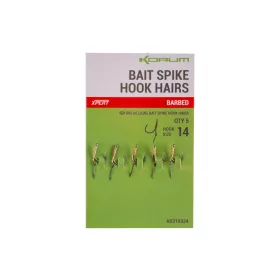   Korum Bait Spike Hook Hairs Barbed 14 Eyed, Barbed Bait Spiked Hook 5pcs