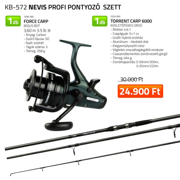 Nevis Force Carp 3,60m 3,5lb Bojlis Rod + Torrent Carp 6000 Spinning Reel Bojlis Fishing Set
