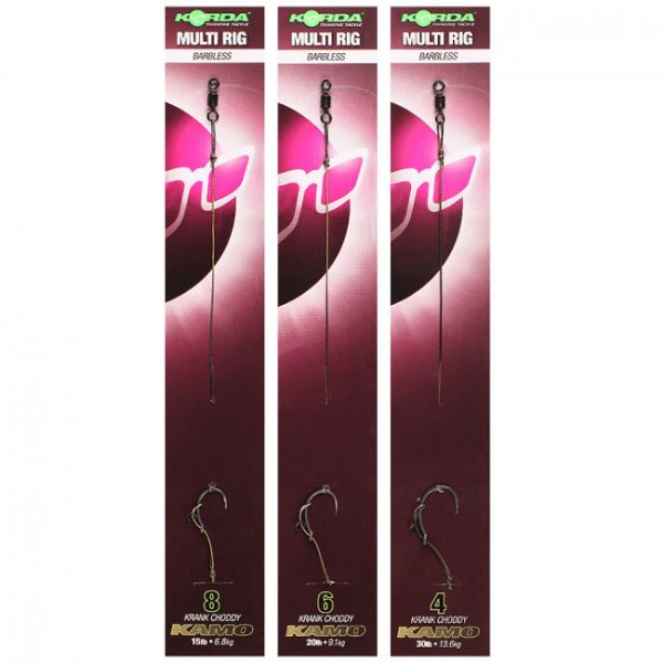 Korda Multi Rig size 8 Barbless Krank Choddy, Kamo 30lb - prebaited bait hook