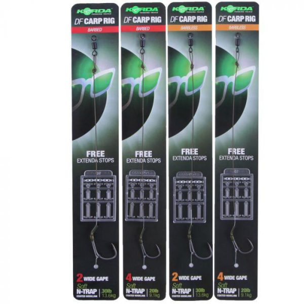Korda N-Trap DF Rig Size 2 Wide Gape 30 lb - pre-rigged bait hook
