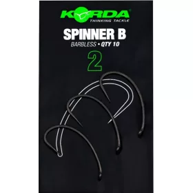 Korda Spinner B Hook 2 Eyed, Barbless Boilie Hook 10pcs