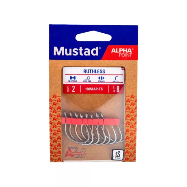 Mustad Ruthless Eyed 6/0 Eyed, Barbed Hook 5pcs