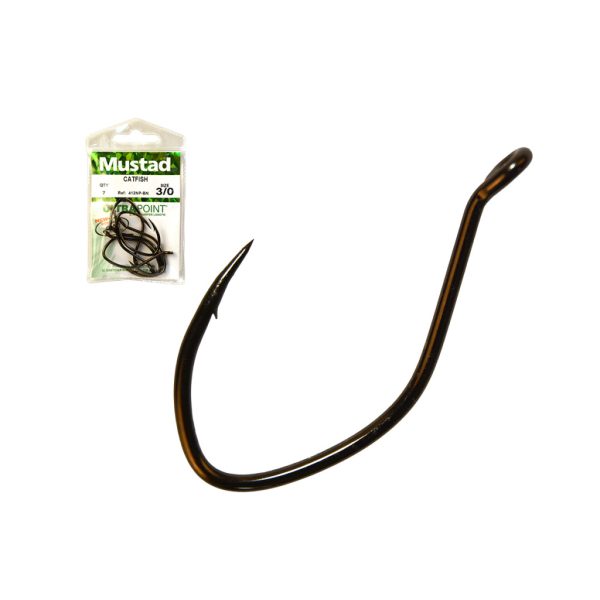 Mustad Ultra NP Single Catfish Black Nickel 6/0 Eyed, Barbed Hook 6pcs