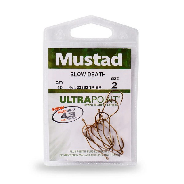 Mustad Aberdeen Slow Death BR 2 Eyed, Barbed Hook 10pcs