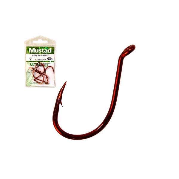 Mustad Beak Big Red 2 Eyed, Barbed Hook 12pcs