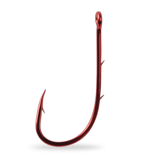 Mustad Red Baitholder Hook 2/0 7pcs Bearded Bass Hook with ears