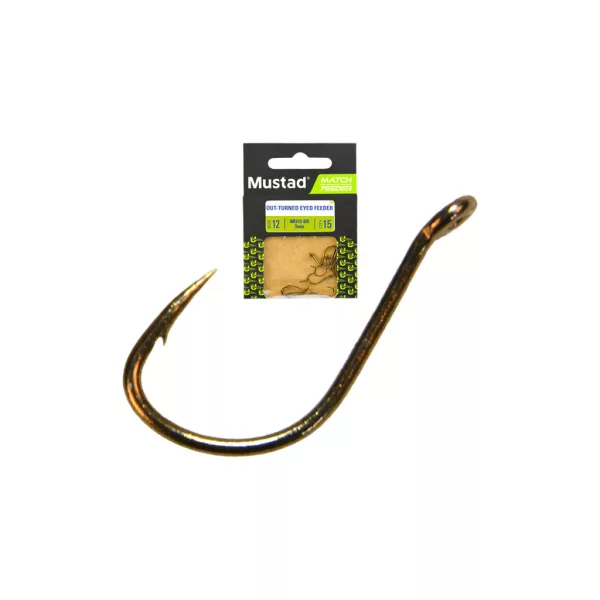 Mustad Ultra NP Out Turned Eyed Feeder 12 Eyed, Barbed Hook 15pcs