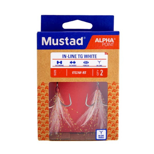 Mustad In-Line Triple Grip Red Tinsel 2 Treble Hook 2pcs