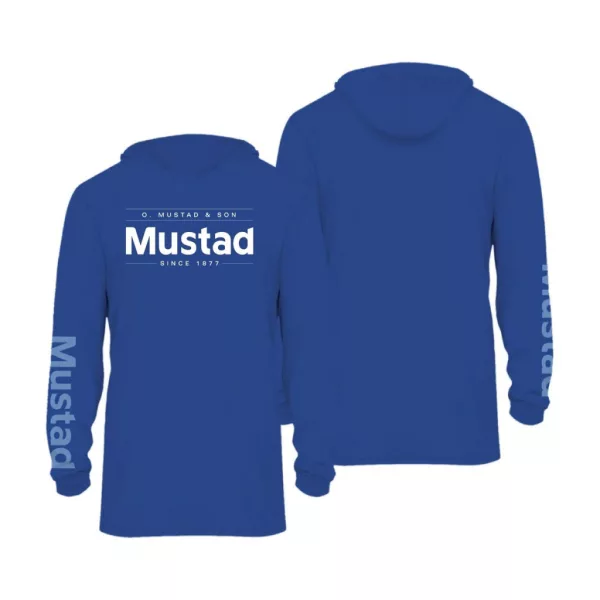 Mustad Blue Brand Longsleeve UV With Hood 3XL Hooded Long Sleeve T-Shirt