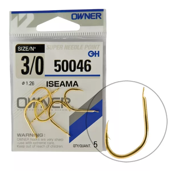 Owner Iseama Gold 50046 10 Spaded, Barbed Carp Hook 12 pcs