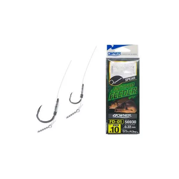 Owner Method Feeder 56930 8 Eyed, Barbed Monofilament Pre-tied Hook with Bait Spike 6pcs