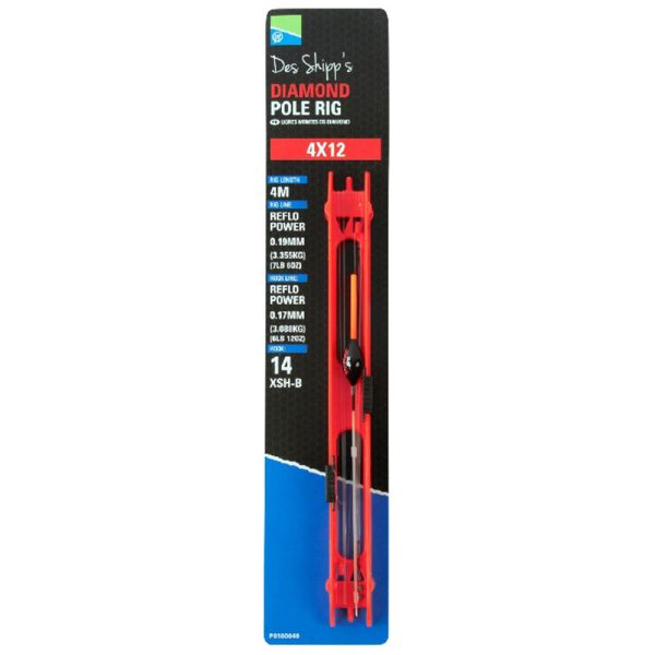 Preston 4x12 Diamond Pole Rig 4x12 Pole Swimmer with Pre-tied Fittings