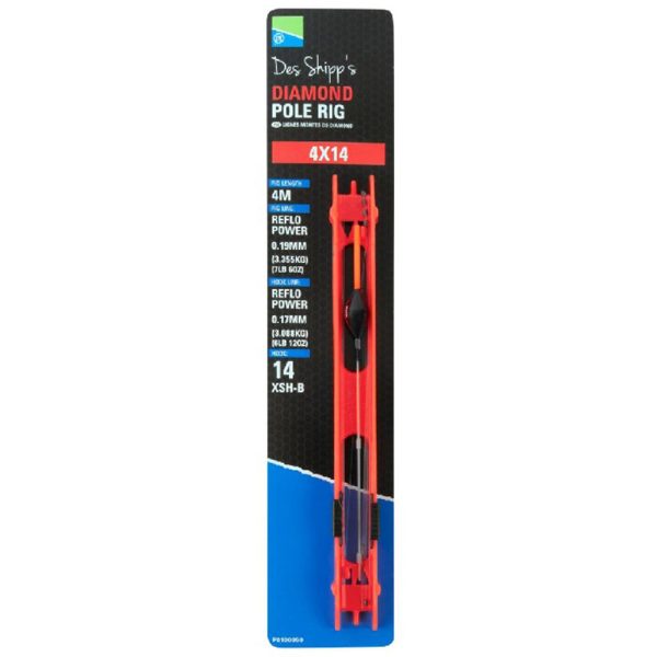 Preston 4x14 Diamond Pole Rig 4x14 Pole Rig with Pre-tied Swim Rods