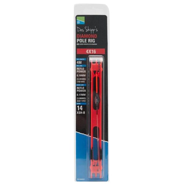 Preston 4x16 Diamond Pole Rig 4x16 Diamond Pole Rig with Pre-tied Swim Pole