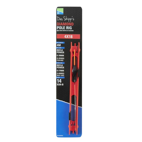 Preston 4x18 Diamond Pole Rig 4x18 Pole Swimmer with Pre-tied Fittings