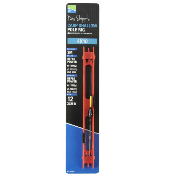 Preston 4x10 Carp Shallow Pole Rig Raked Pole Swimmer with Pre-tied Fittings