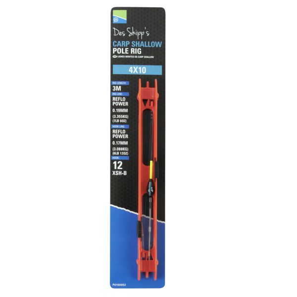 Preston 4x12 Carp Shallow Pole Rig Raked Pole Swimmer with Pre-tied Fittings