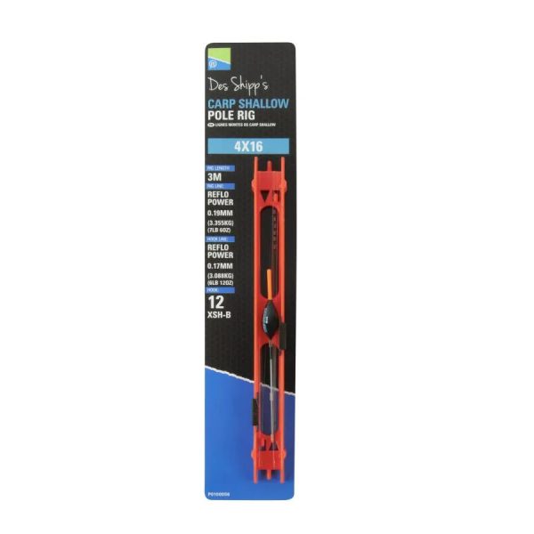 Preston 4x10 Carp Shallow Pole Rig Raked Pole Swimmer with Pre-tied Fittings