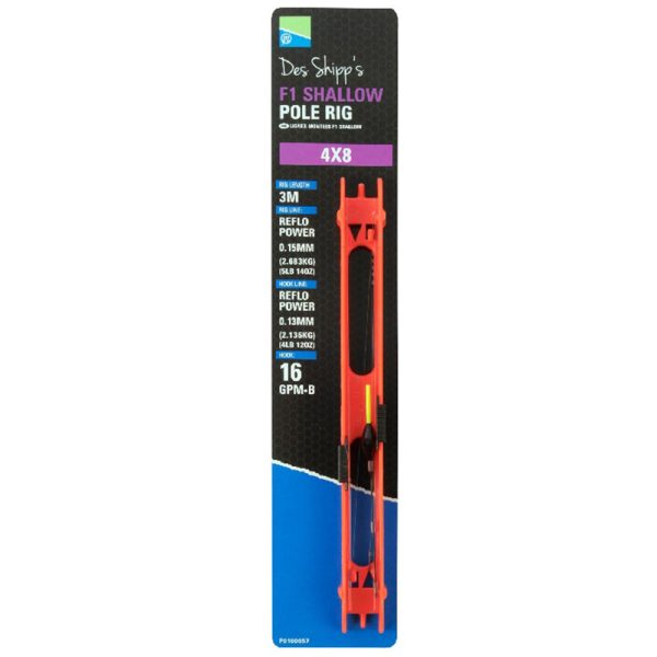 Preston 4x10 F1 Shallow Pole Rig Pole Rig Swimmer with Pre-tied Fittings