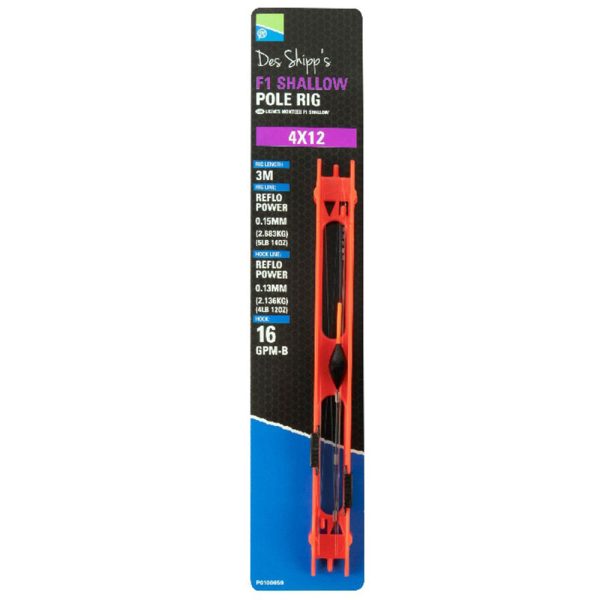 Preston 4x12 F1 Shallow Pole Rig Pole Swimmer with Pre-tied Fittings