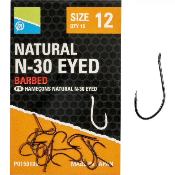 Preston Natural N-30 12 Eyed, Barbed Hook 15pcs