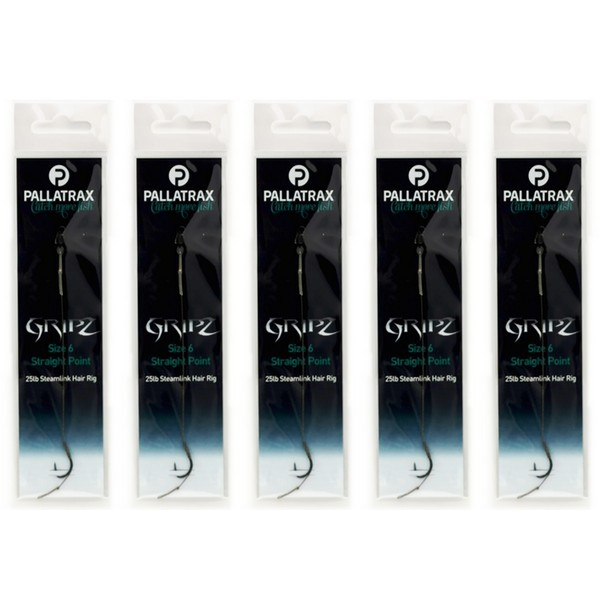 Pallatrax Gripz Straight Point Hair Rigs 6 25lb Steamlink Monofilament Pre-tied Hook