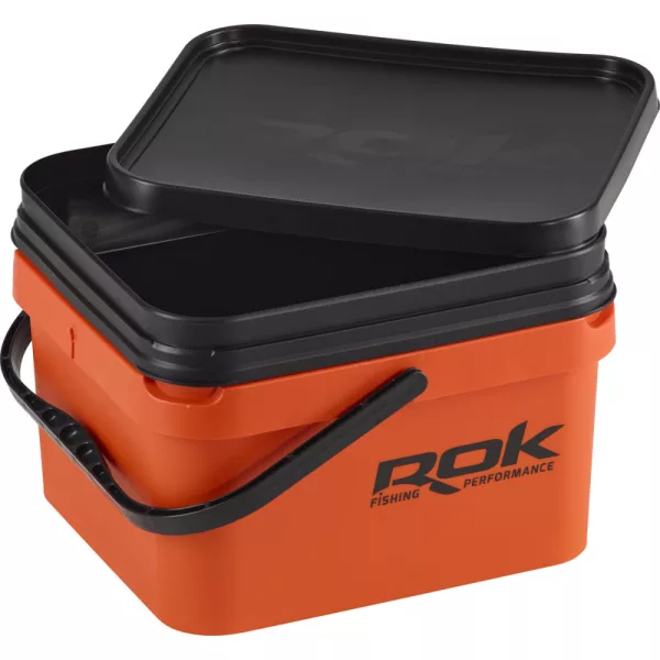 ROK 10 Liter Square Bait Bucket Set with Insert and Lid Orange