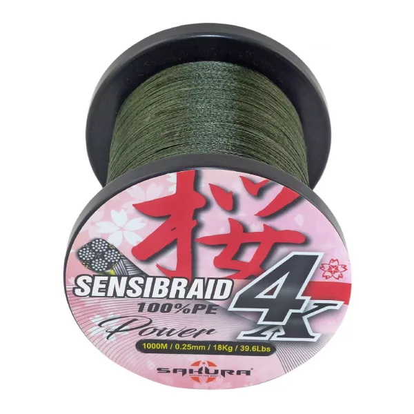 Sakura Sensibraid 4 braided line - GREEN 1000 M - 0.20 mm / 14Kg / 30.8Lbs
