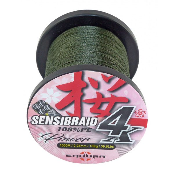 Sakura Sensibraid 4 braided line - GREEN 1000 M - 0.25 mm / 18Kg / 39.6Lbs