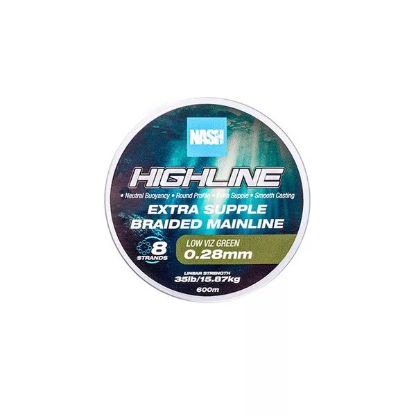 Nash Highline Extra Supple Low Water Green 0.28mm 600m Braided Mainline