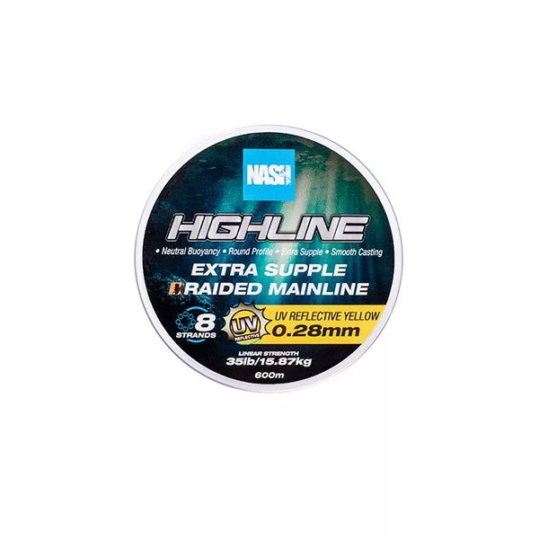 Nash Highline Extra Supple UV Yellow 0.28mm 600m Braided Mainline