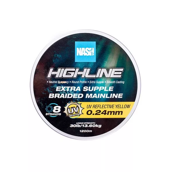Nash Highline Extra Supple UV Yellow 0.24mm 1200m Braided Mainline