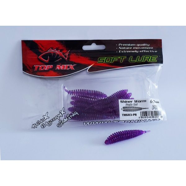 Top Mix Shiner Worm Purple Red 6,0cm Plastic Caterpillar Bait 10pcs