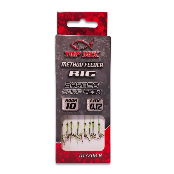 Top Mix Method Feeder Rig 10 Ears, Bearded Pre-baited Hook with Bait 8pcs