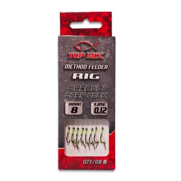 Top Mix Method Feeder Rig 8 Ears, Bearded Pre-rigged Hook with Bait 8pcs
