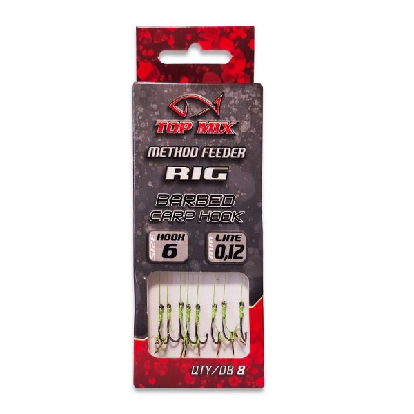 Top Mix Method Feeder Rig 6 Ears, Bearded Pre-baited Hook with Bait 8pcs