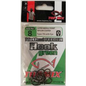 Top Mix Method Feeder Green 8 Eyed, Barbed Carp Hook 10pcs